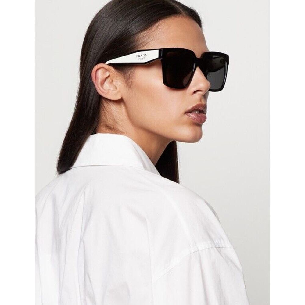 PRADA PR 24ZS 1AB5SO Black White Grey Lens Women Square Sunglasses AUTHENTIC - Picture 3 of 8